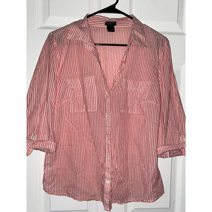 Ann taylor 100% cotton button up red and white size 12 collar and pockets